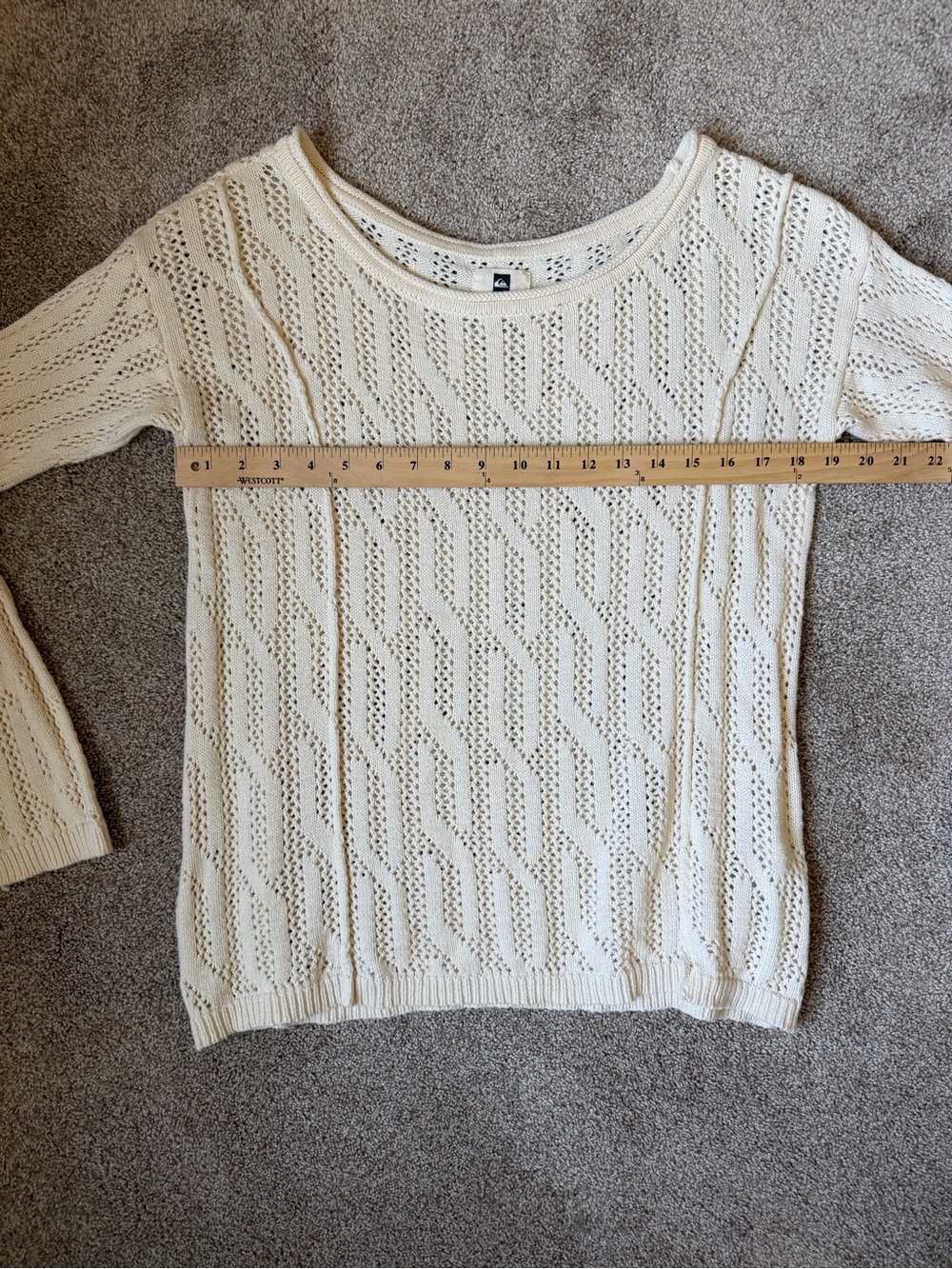 Quiksilver Cream 100% Cotton Open-Knit Crew Sweater - Picture 6 of 7